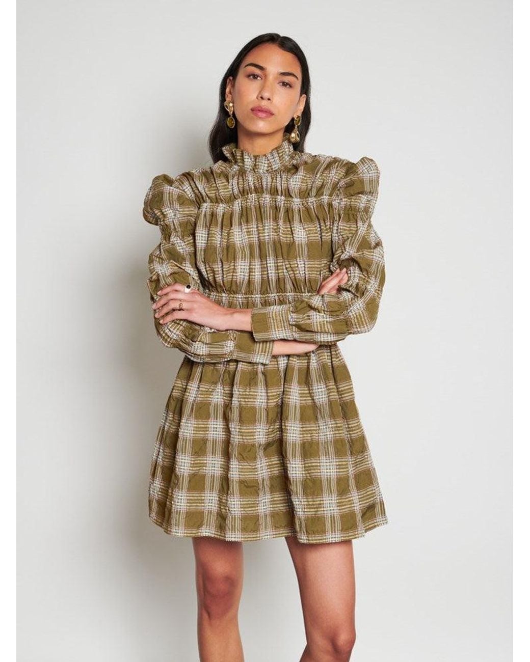 Sister Jane Green Ghospell Fern Check Ruched Mini Dress