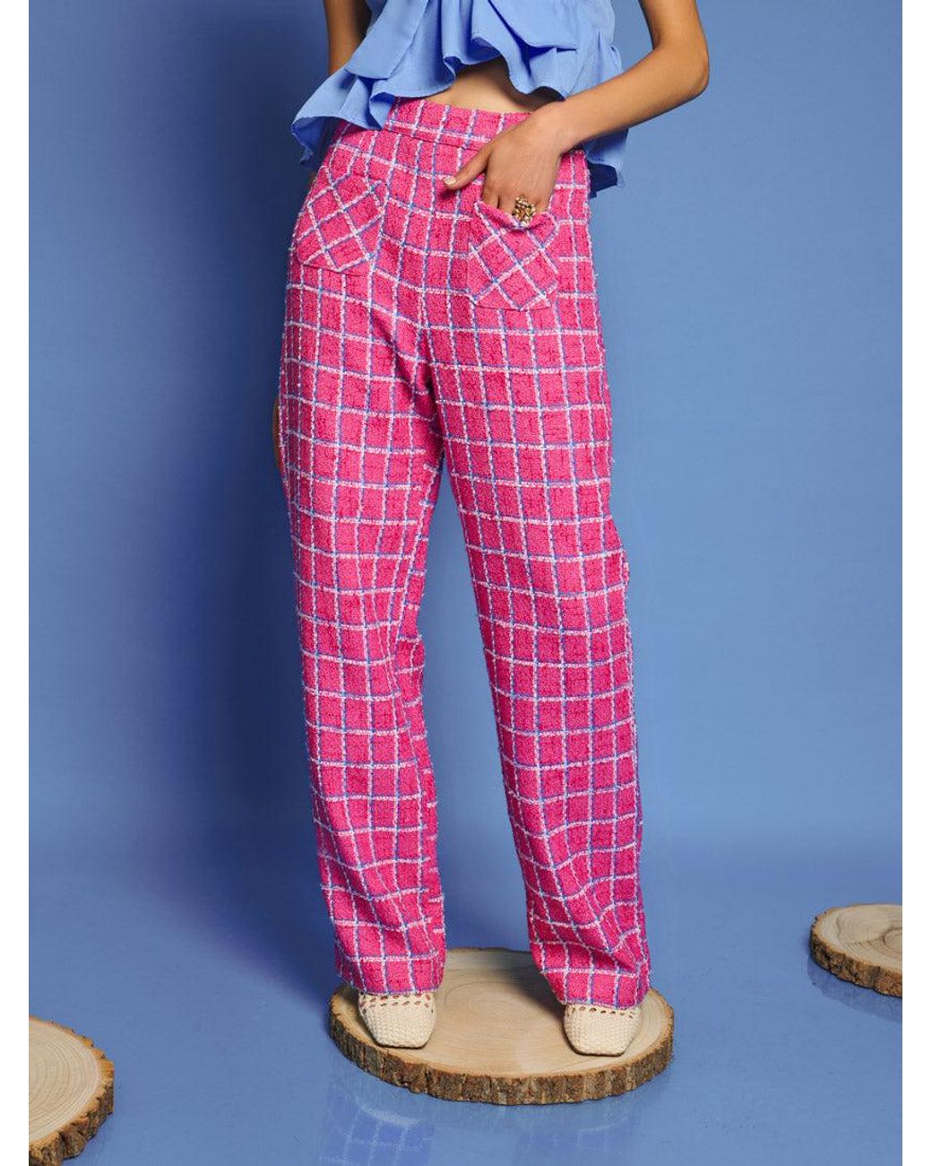 Sister Jane Pink Dream Cottage Check Tweed Trousers