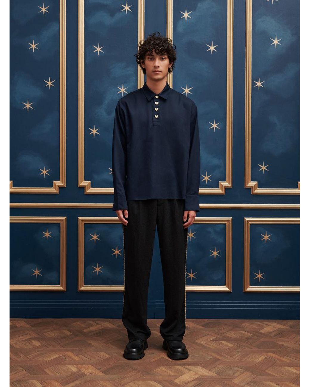 Sister Jane Blue Dylan Sequin Trim Trousers