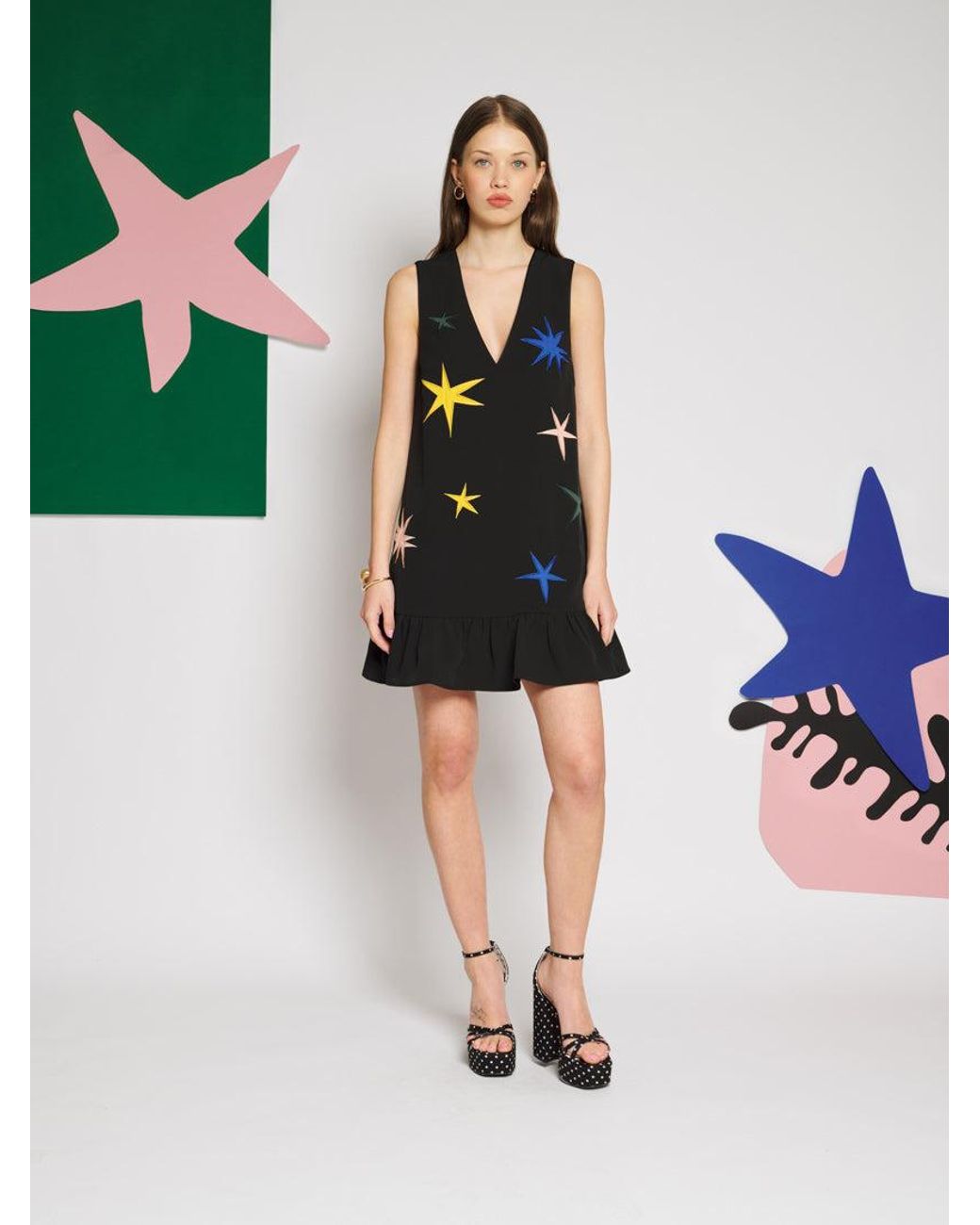 Sister Jane Black Rayon Applique Mini Dress