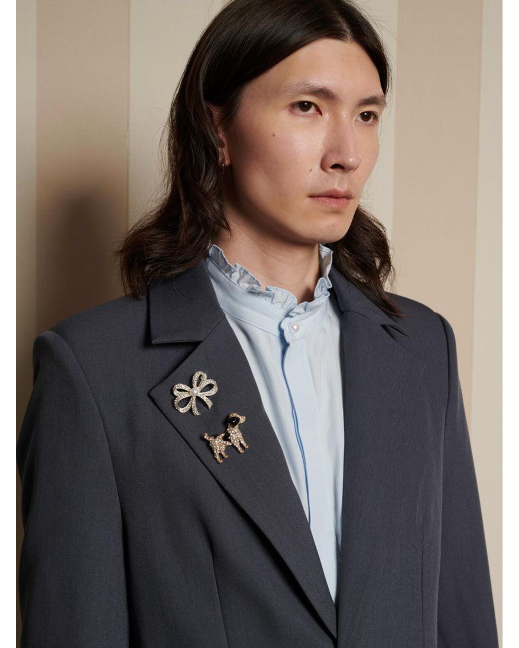 Sister Jane Blue Albert Brooch Single Breasted Blazer