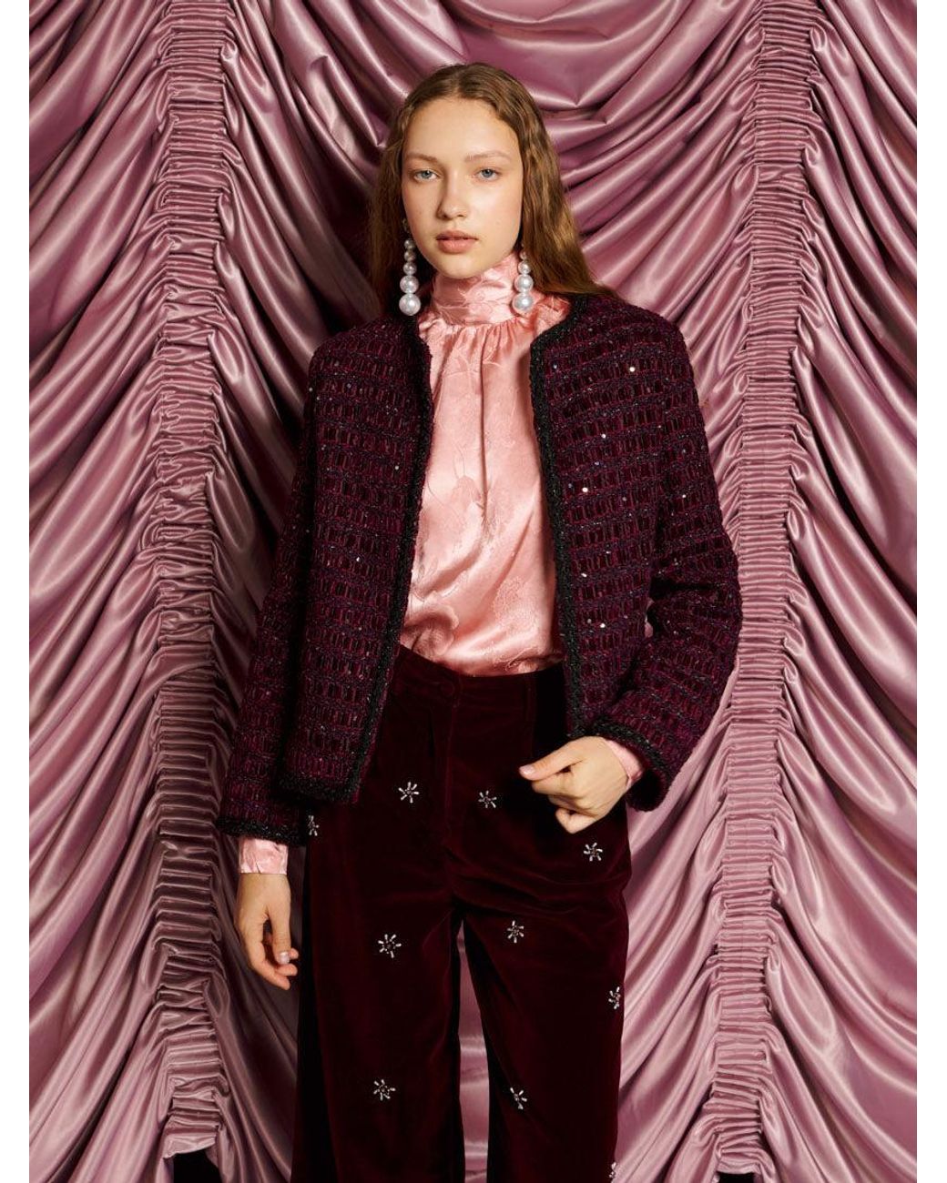 Sister Jane Red Dream Satine Velvet Tweed Jacket