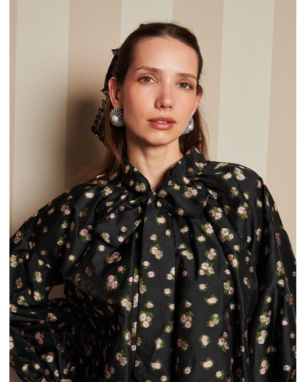 Sister Jane Brown Dream Tea Rose Jacquard Bow Blouse