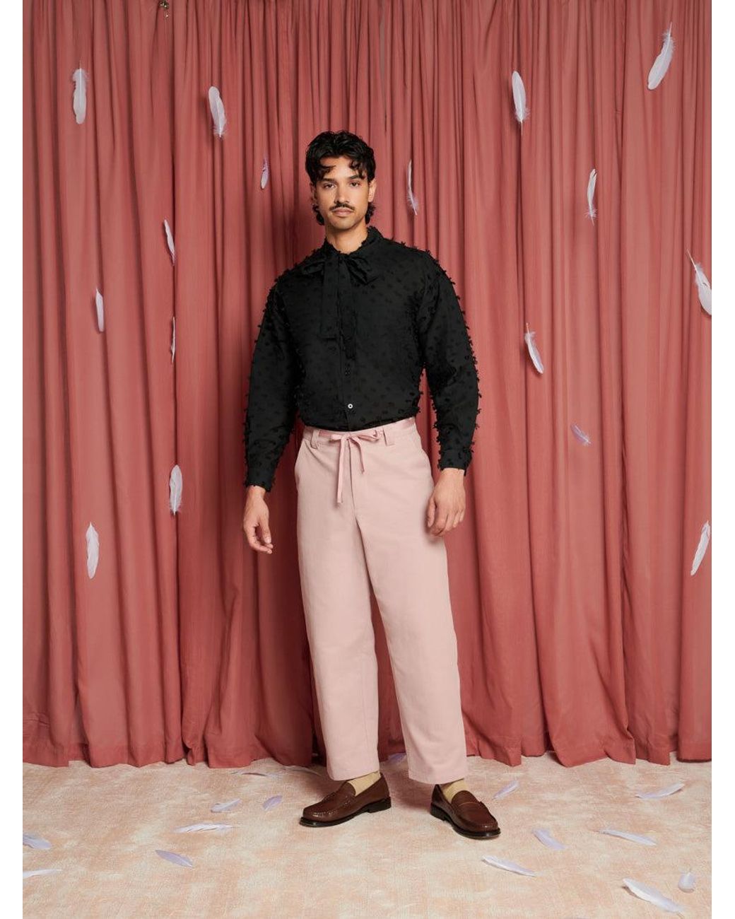 Sister Jane Pink Crane Waist Tie Trousers