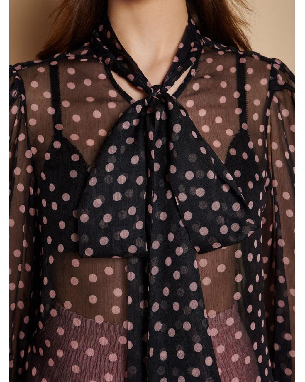 Sister Jane Natural Painterly Polka Chiffon Blouse