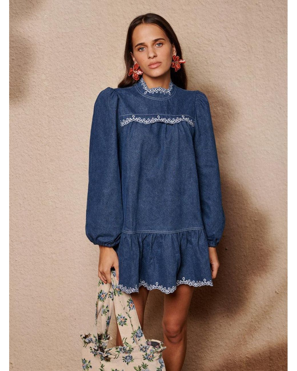 white christmas dresses Buy V-NECK SHORT SLEEVE DENIM MINI DRESS Online main image 1
