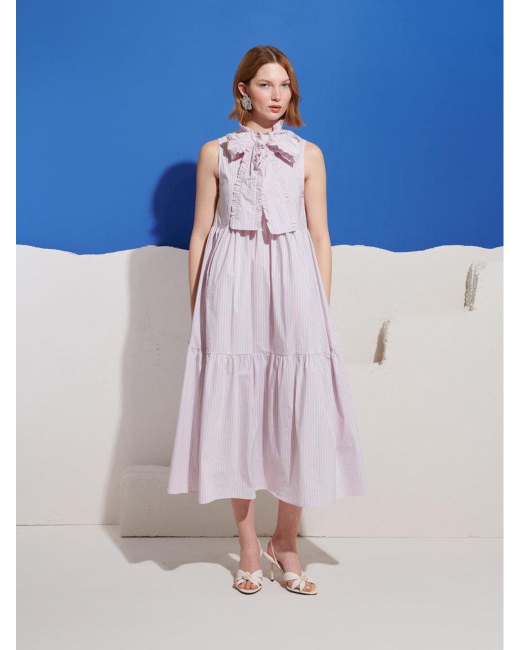 Sister Jane Blue Wave Stripe Bow Maxi Dress