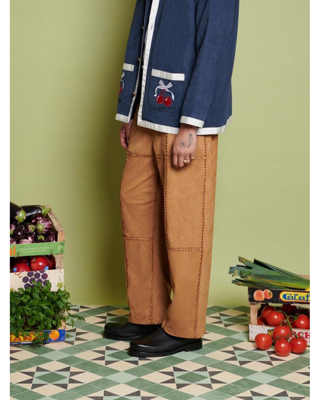 Sister Jane Green Clay Patchwork Trousers