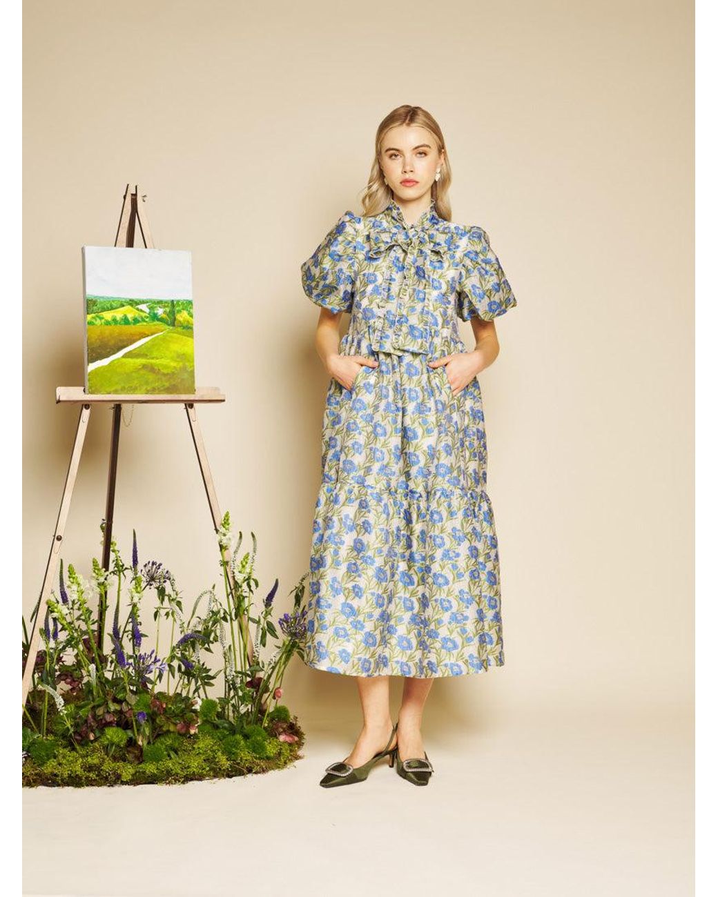 Sister Jane Blue Iris Jacquard Midi Dress