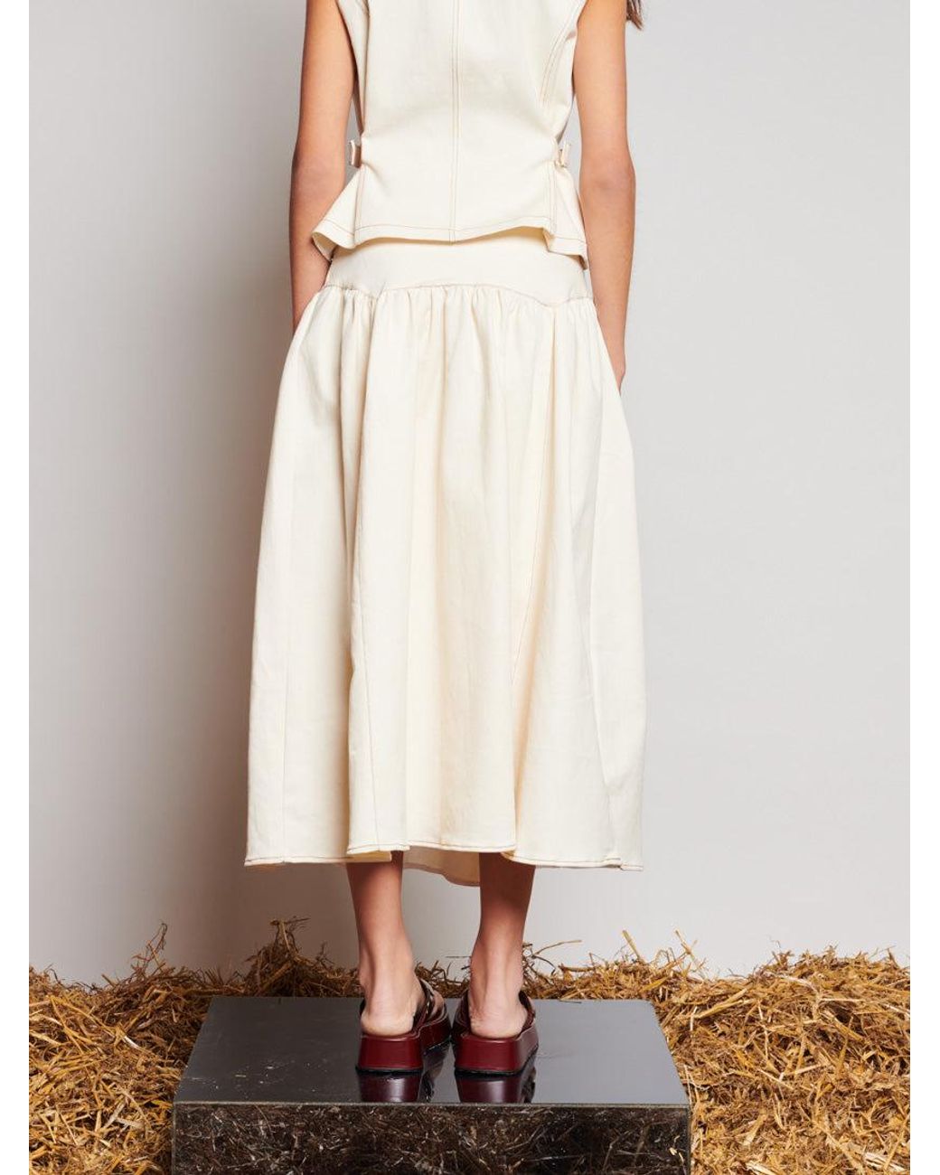Sister Jane White Ghospell Quincey Drill Midi Skirt