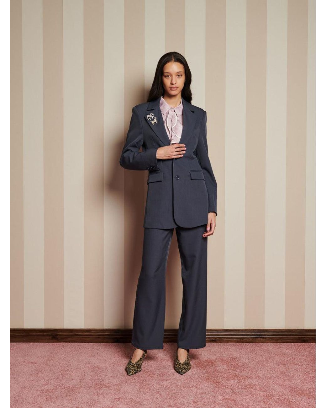 Sister Jane Blue Albert Brooch Single Breasted Blazer