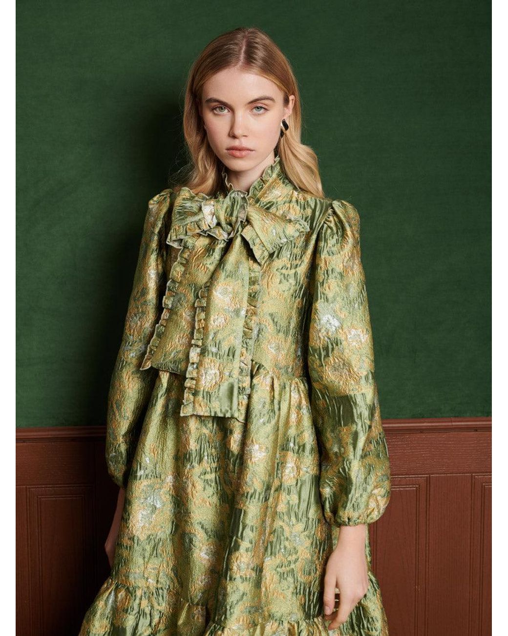 英国発 Sister Jane シスタージェーン Nord Jacquard Bow Dress Sister Jane Nord Jacquard Bow Dress in Green | Lyst