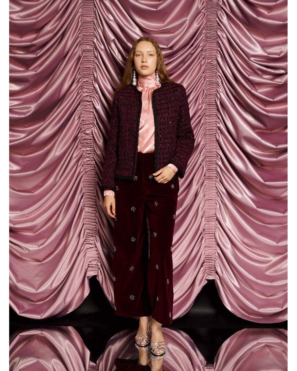 Sister Jane Red Dream Satine Velvet Tweed Jacket