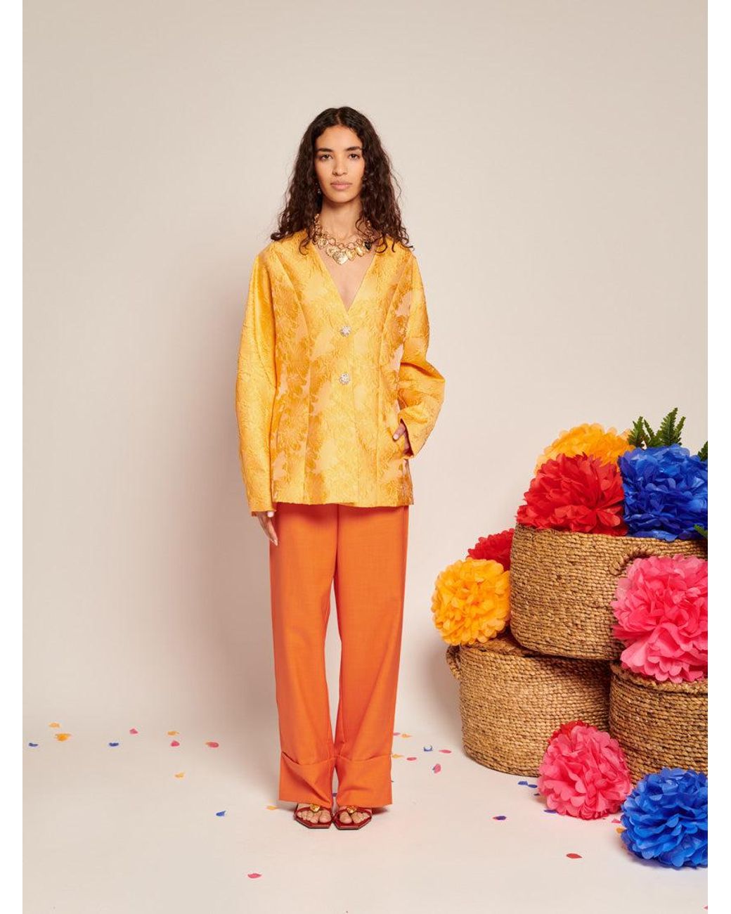 Sister Jane Orange Sol Jacquard Blazer