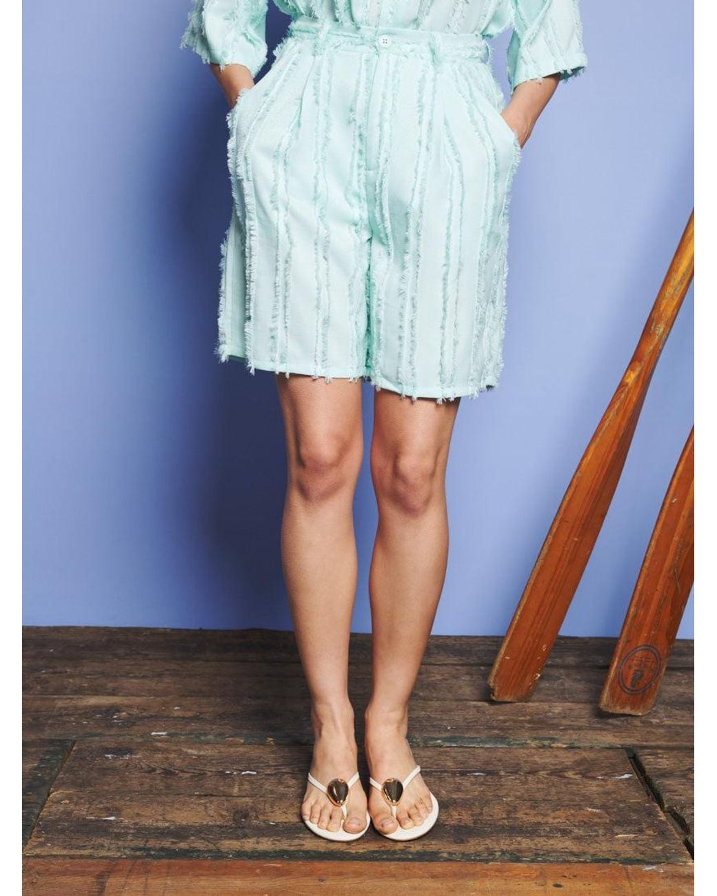 Sister Jane Blue Davy Frayed Bermuda Shorts