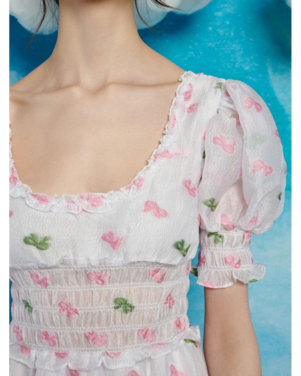 Sister Jane Blue Folk Bow Jacquard Dress