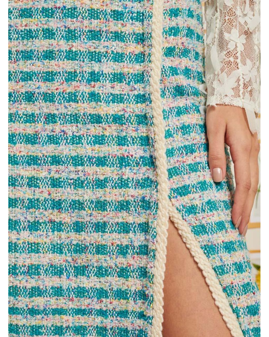 Sister Jane Blue Dream Novelty Tweed Midi Skirt