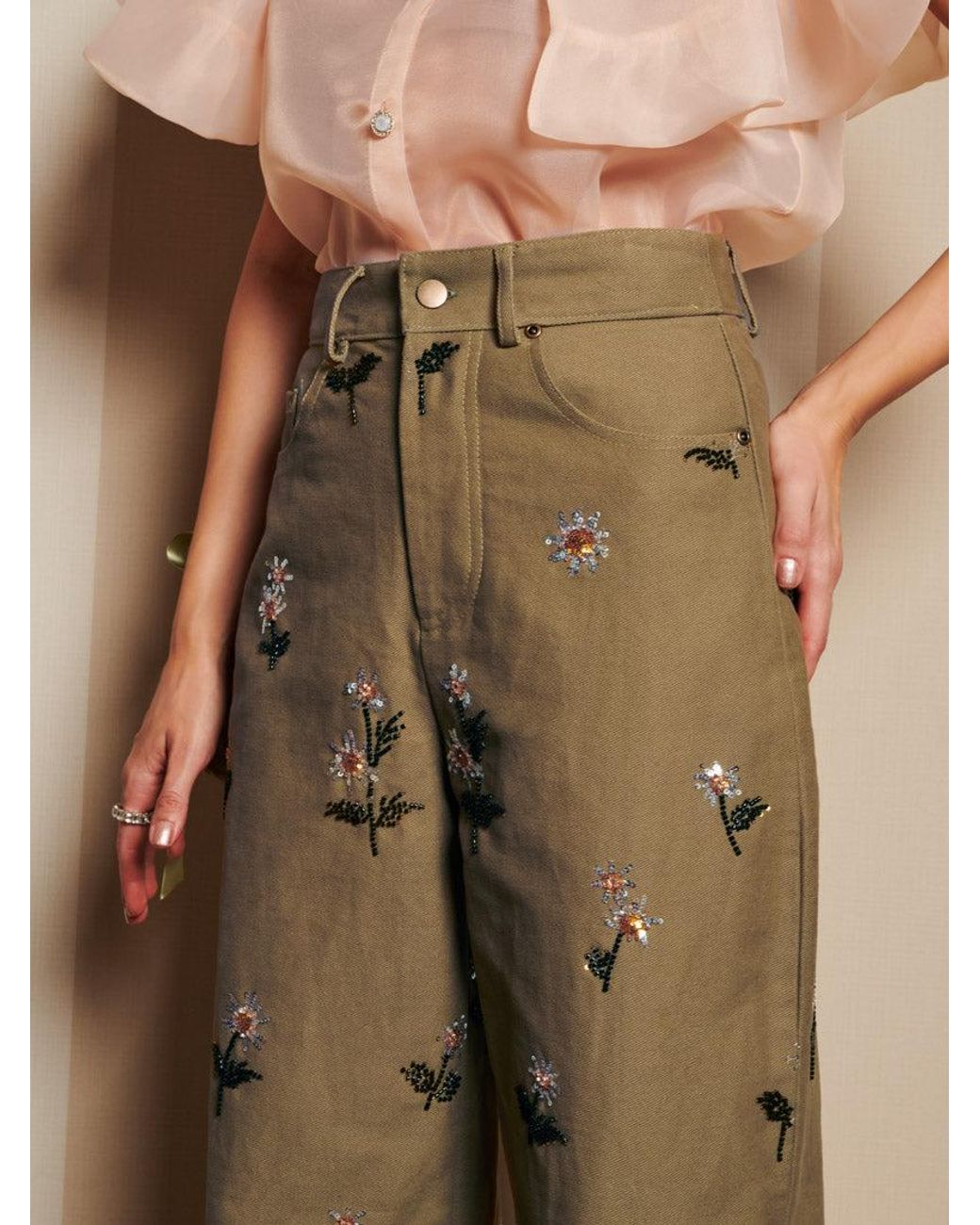 Sister Jane Natural Dream Chateau Flower Embellished Jeans