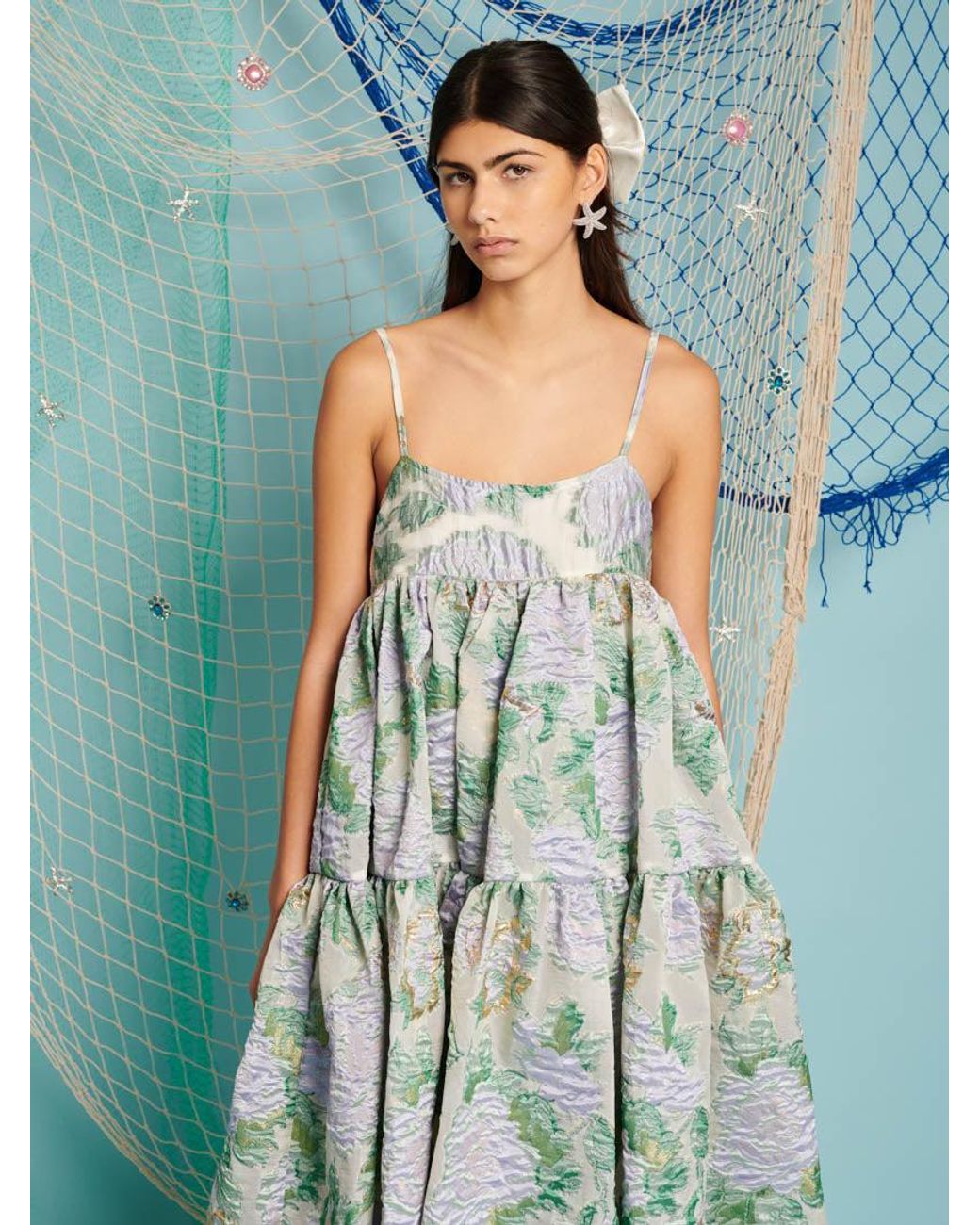 【Sister Jane】DREAM Ashore フローラル ジャカード ドレス 花 Sister Jane Dream Ashore Floral Jacquard Midi Dress in Blue