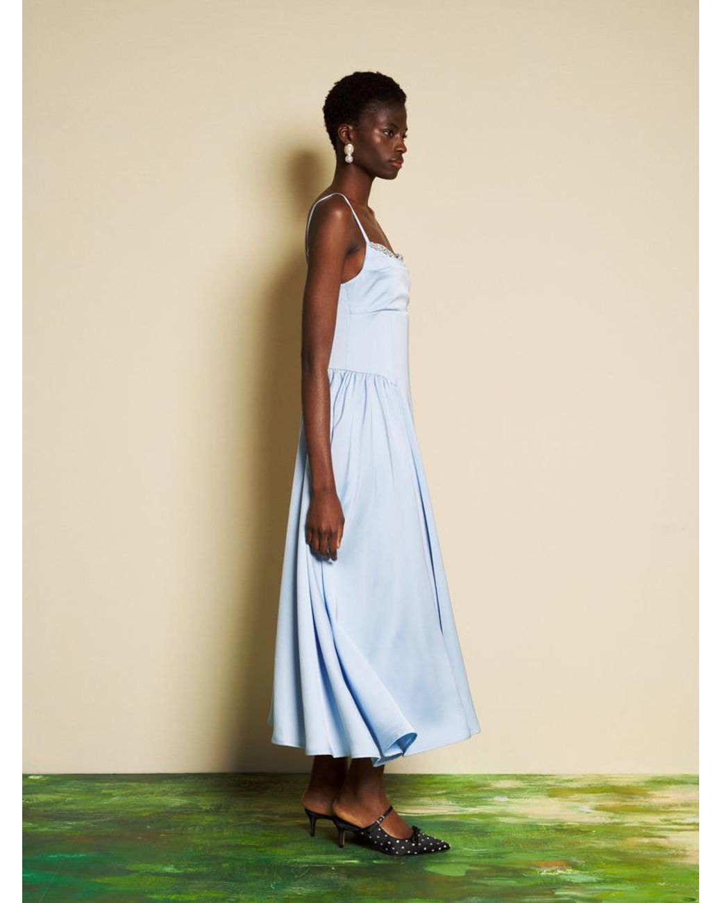Sister Jane Dream Ciel Satin Midi Dress in Blue