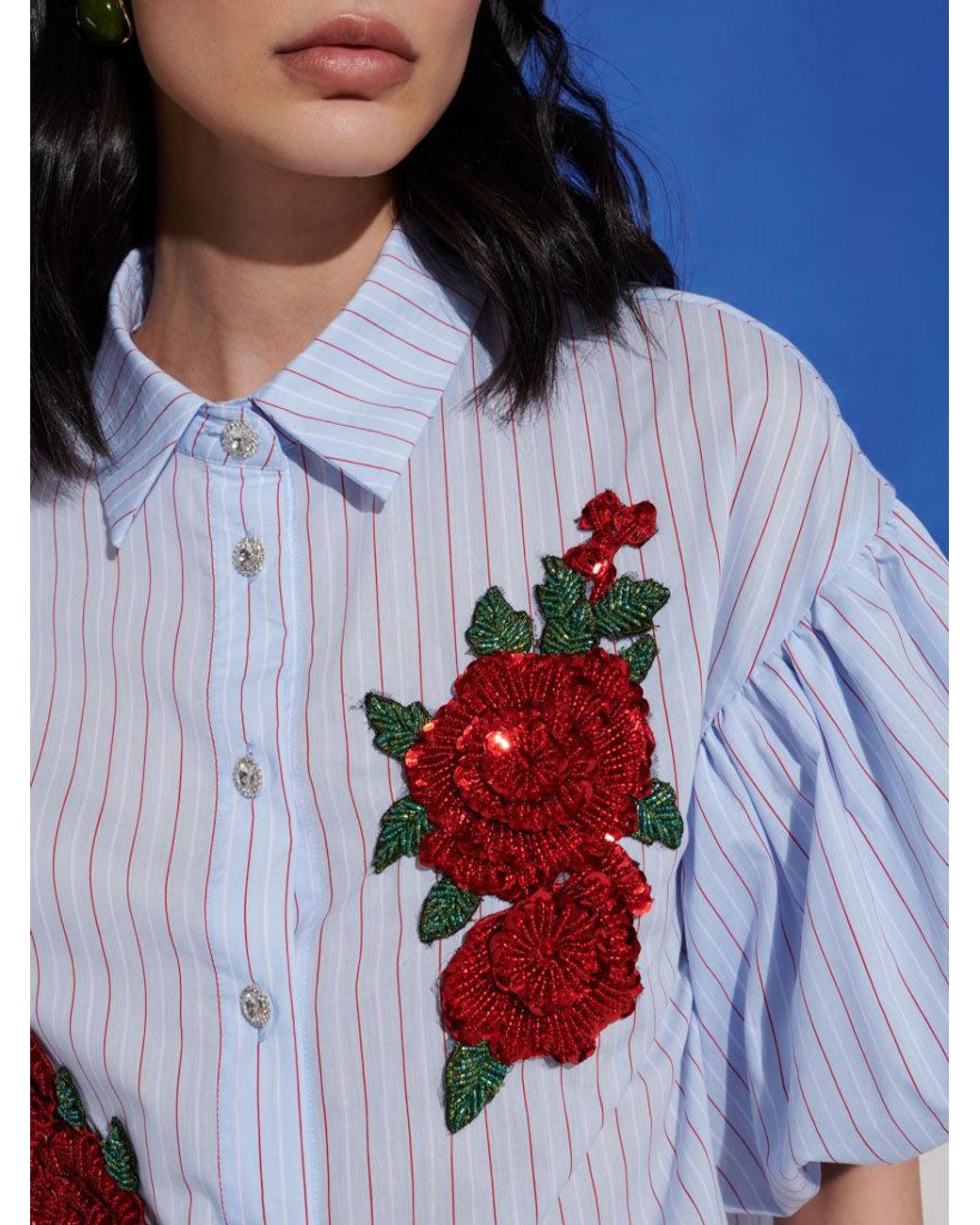 Sister Jane Blue Dream Marble Stripe Embellished Blouse