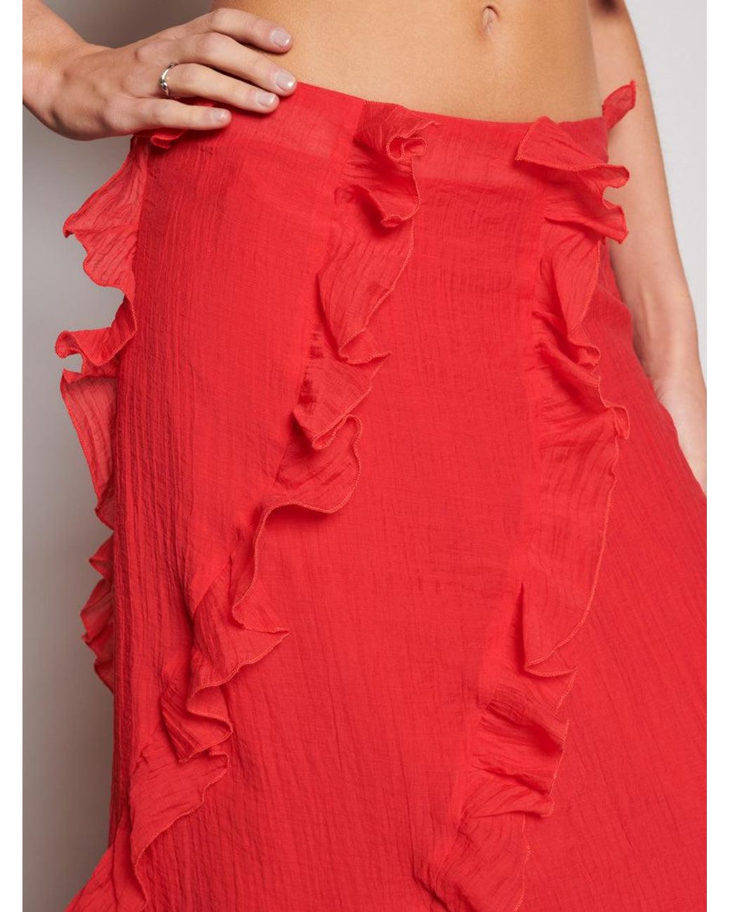 Sister Jane Red Ghospell Wynn Flounced Midi Skirt