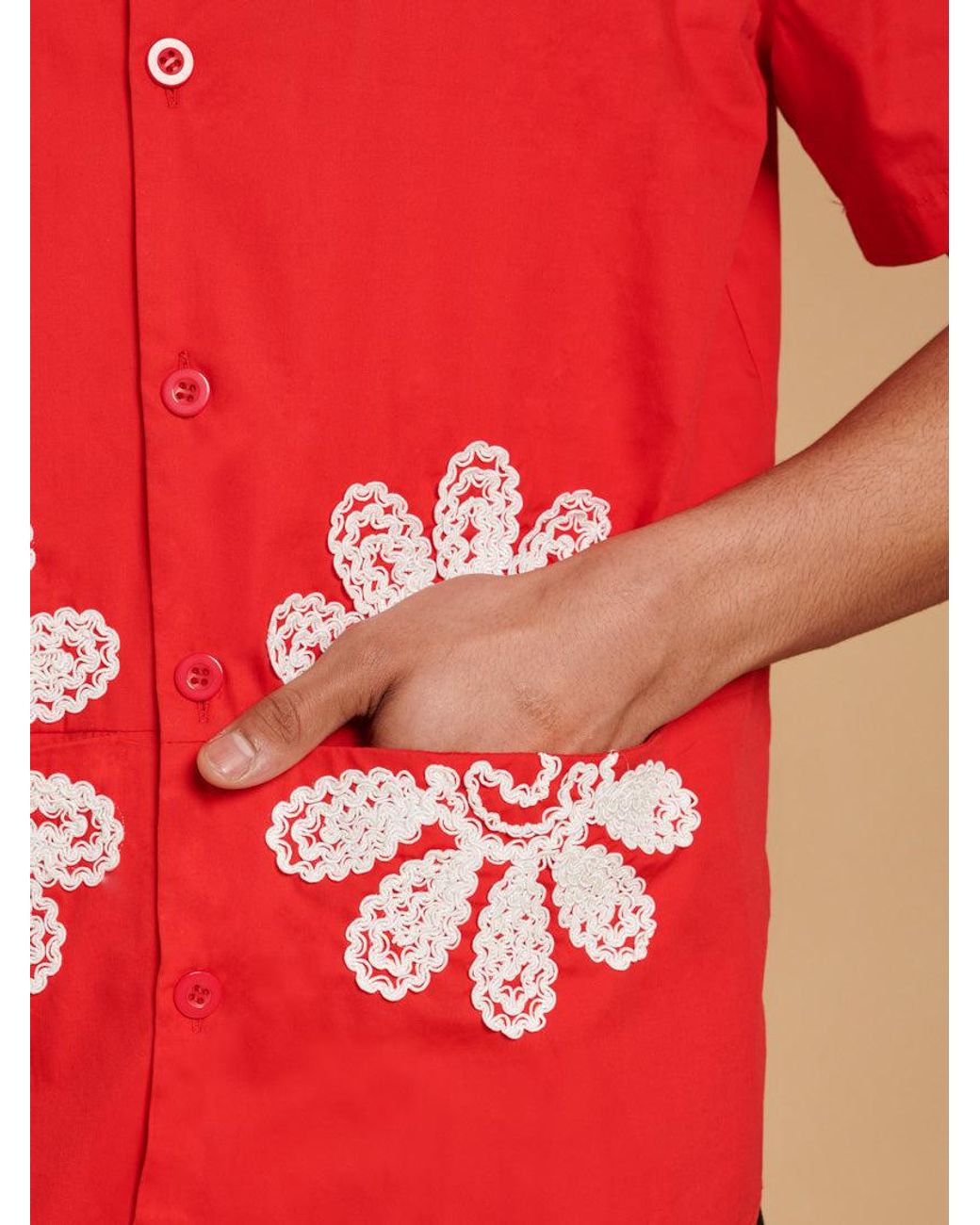 Sister Jane Red Rosario Trimmed Pockets Shirt