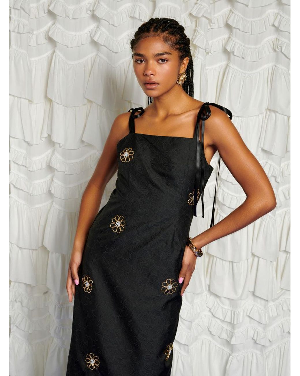 Sister Jane Gray Dream Sol De Noche Beaded Midi Dress