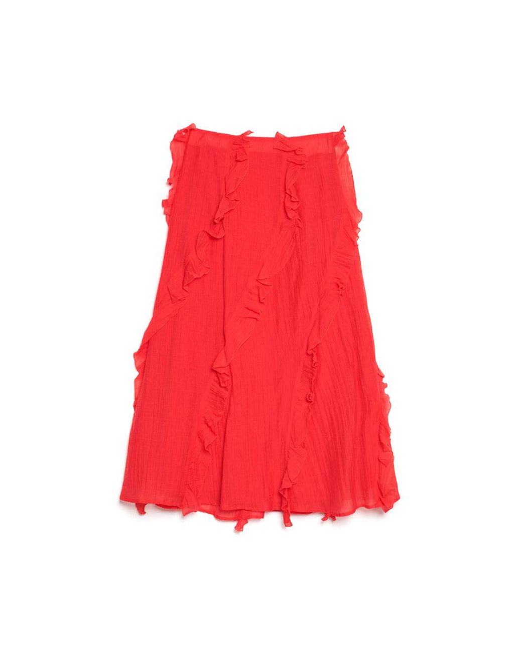 Sister Jane Red Ghospell Wynn Flounced Midi Skirt