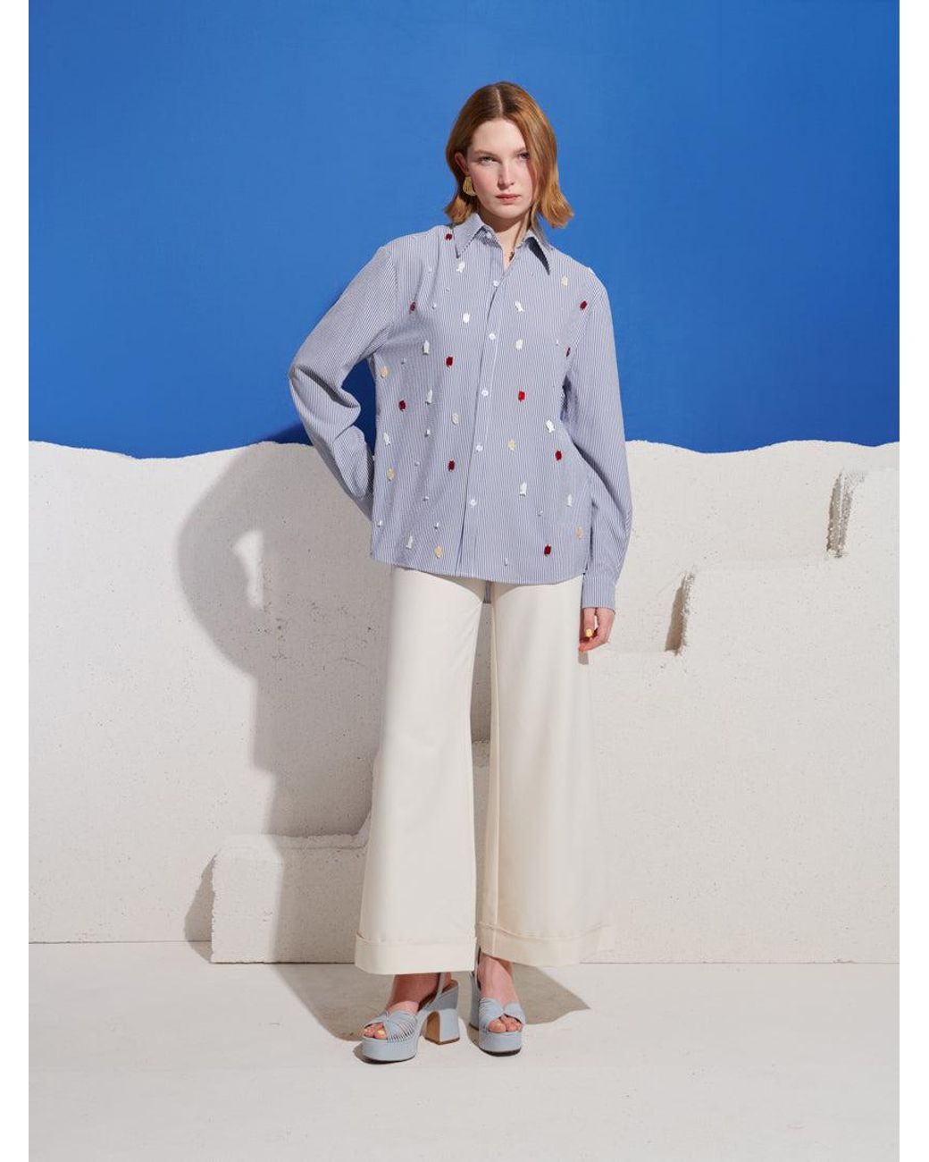 Sister Jane Blue Clio Stripe Embellished Shirt