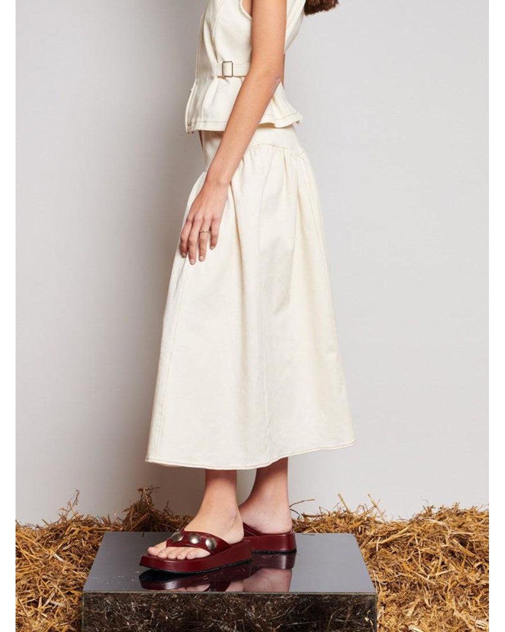 Sister Jane White Ghospell Quincey Drill Midi Skirt