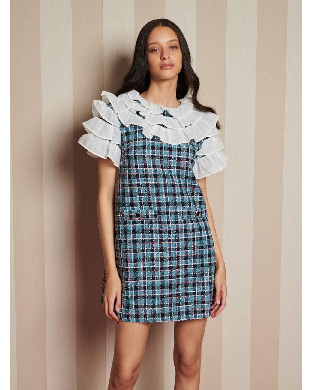 Sister Jane Blue Chamber Tweed Check Mini Dress