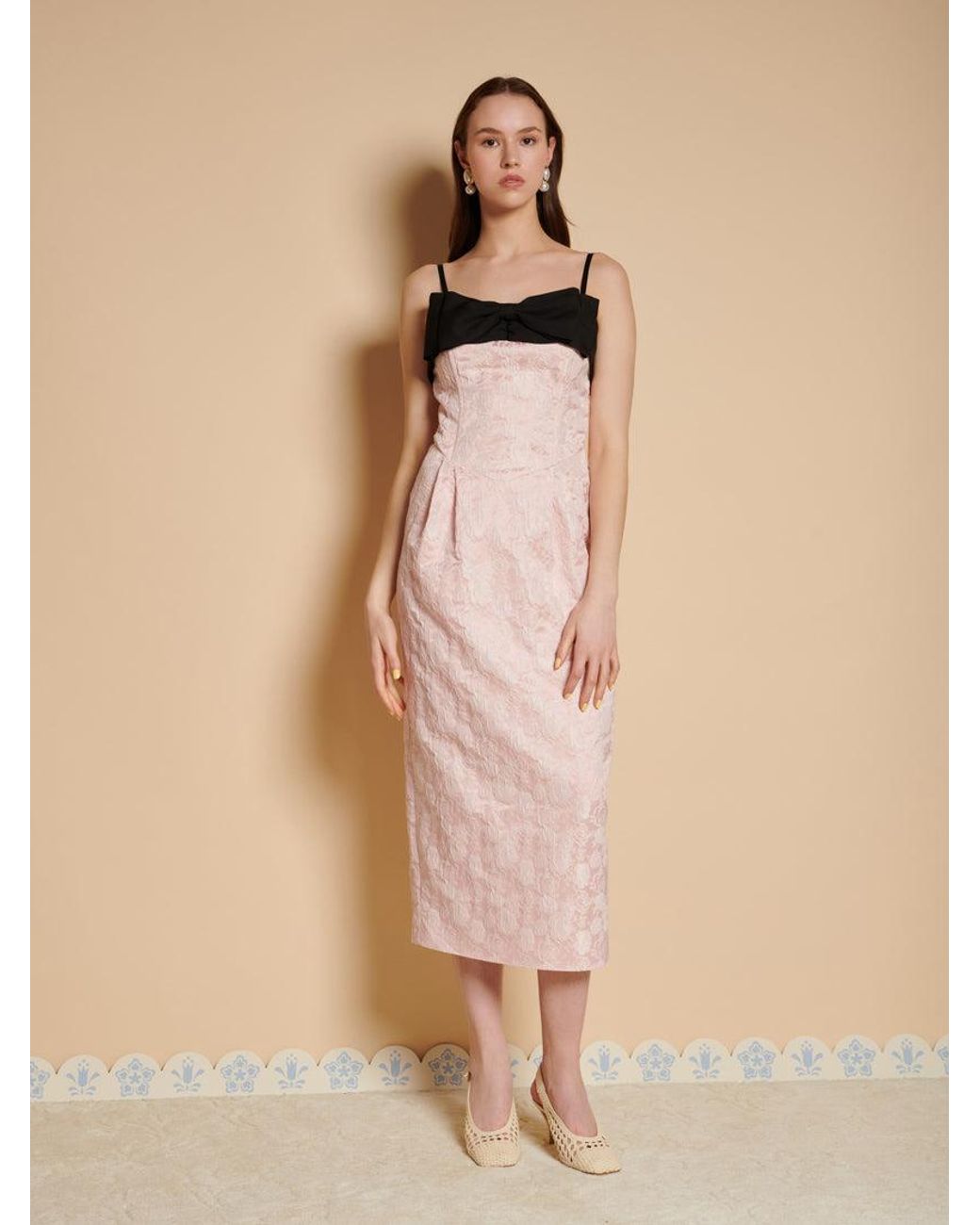 Sister Jane Natural Anders Jacquard Bow Midi Dress