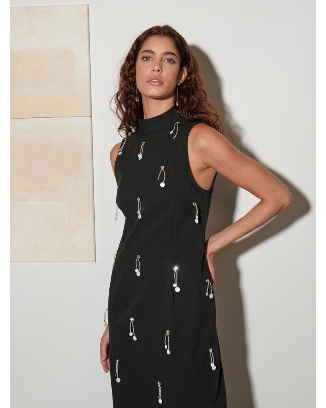 Sister Jane Black Ghospell Augusta Embellished Midi Dress