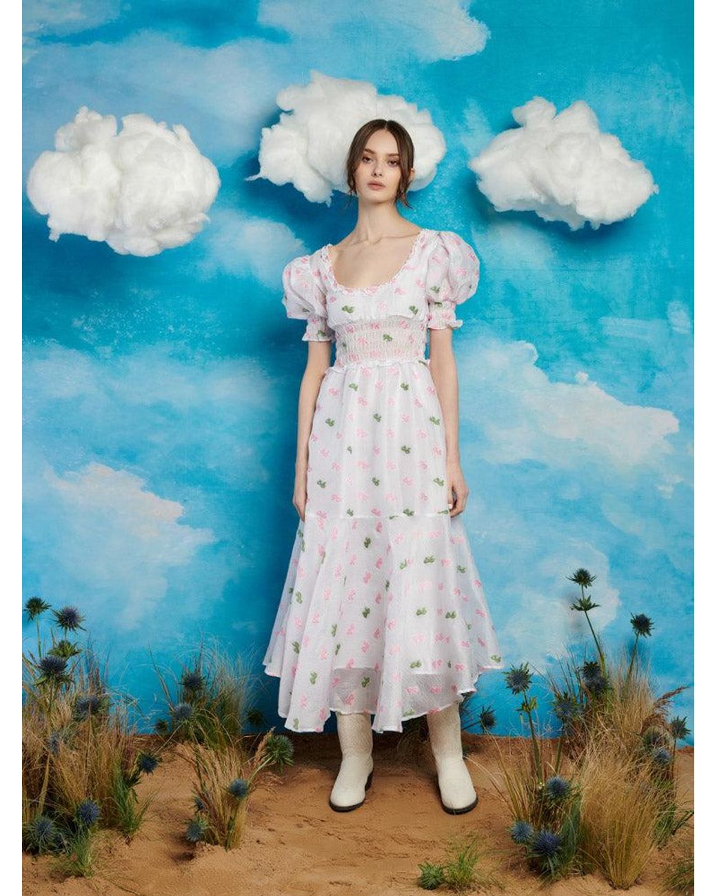 Sister Jane Blue Folk Bow Jacquard Dress