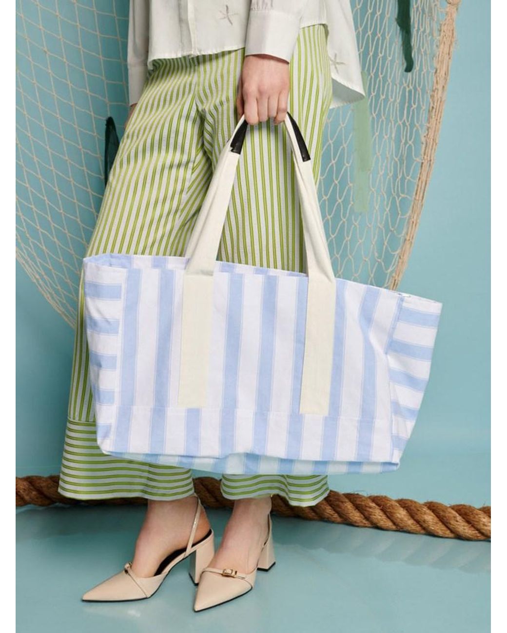Sister Jane Blue Fisher Stripe Tote Bag