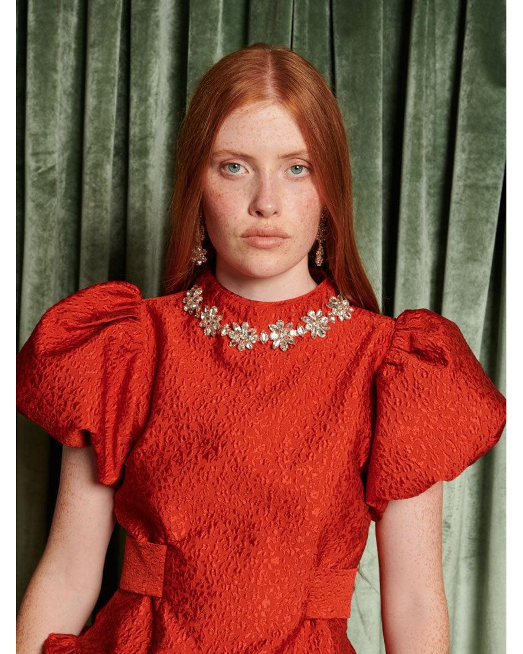 Sister Jane Red Dream Narrative Jacquard Top