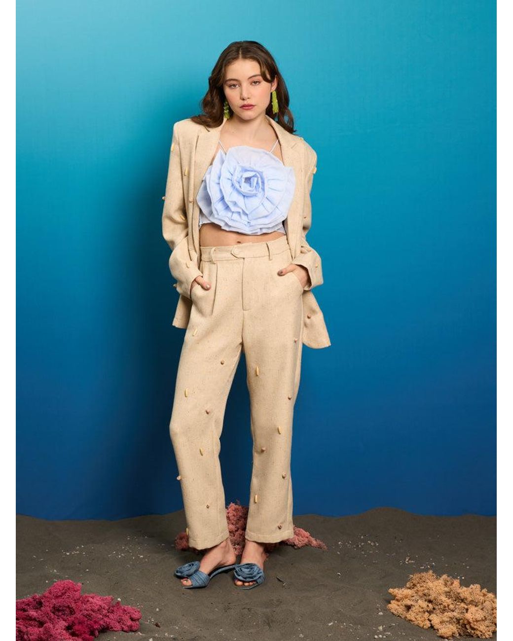 Sister Jane Natural Dylan Bead Single Breasted Blazer