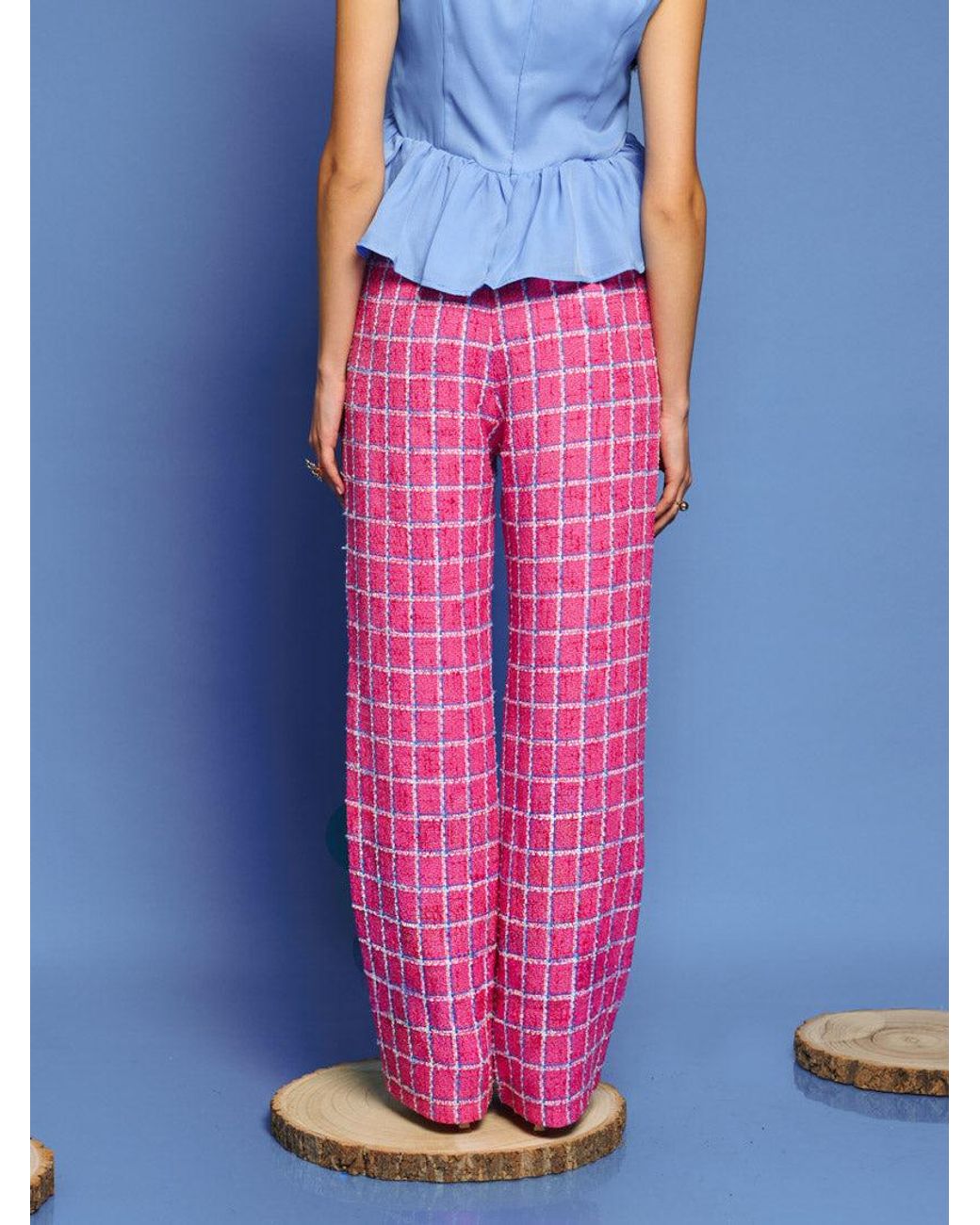 Sister Jane Pink Dream Cottage Check Tweed Trousers