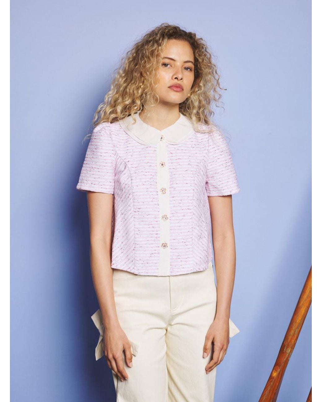 Sister Jane White Glisten Tweed Top