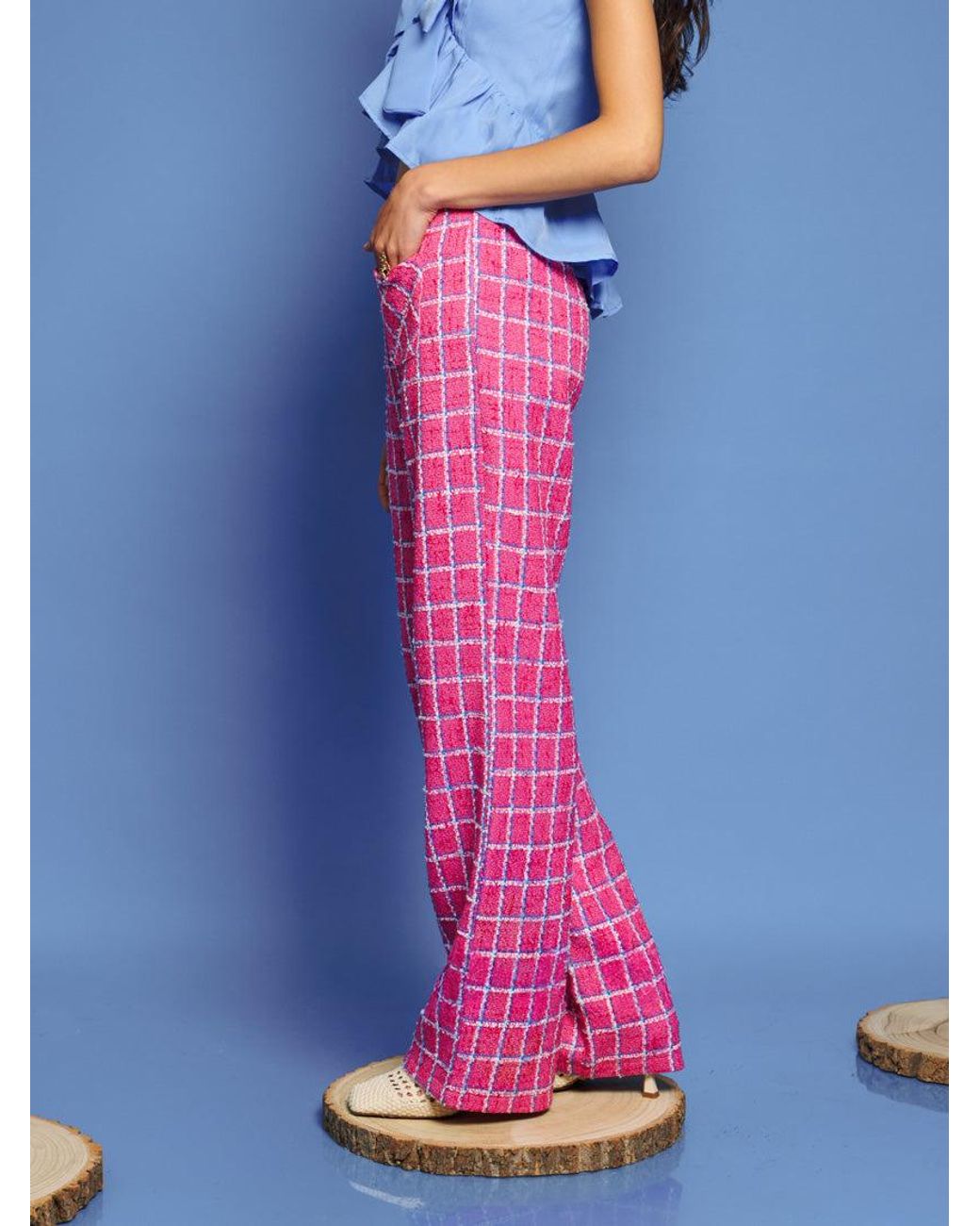 Sister Jane Pink Dream Cottage Check Tweed Trousers