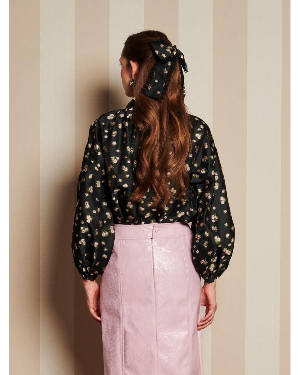 Sister Jane Brown Dream Tea Rose Jacquard Bow Blouse