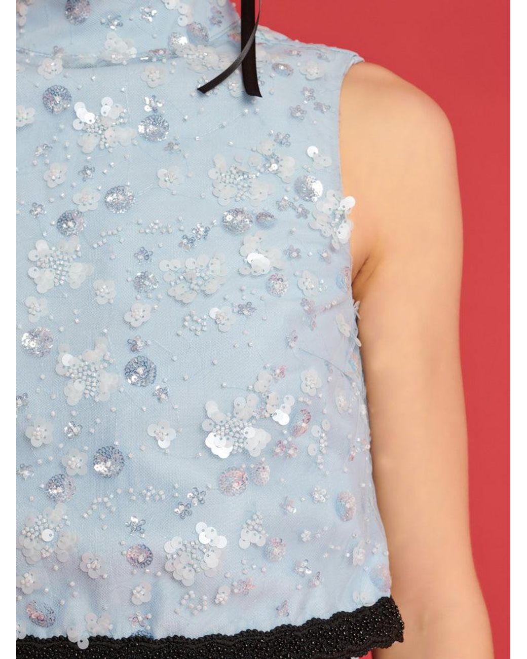 Sister Jane Red Dream Blossom Bead Cropped Top