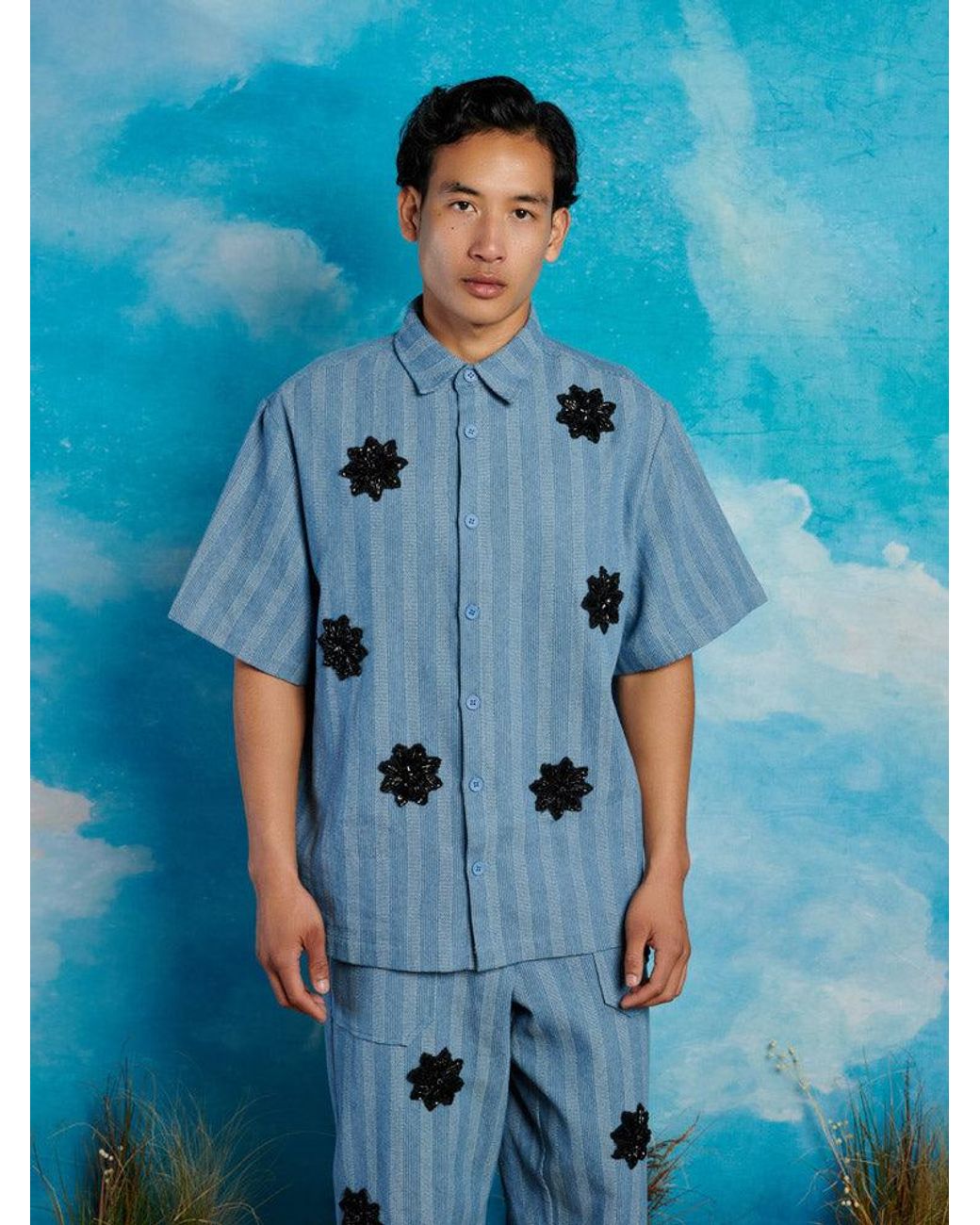 Sister Jane Blue Cameron Stripe Applique Shirt