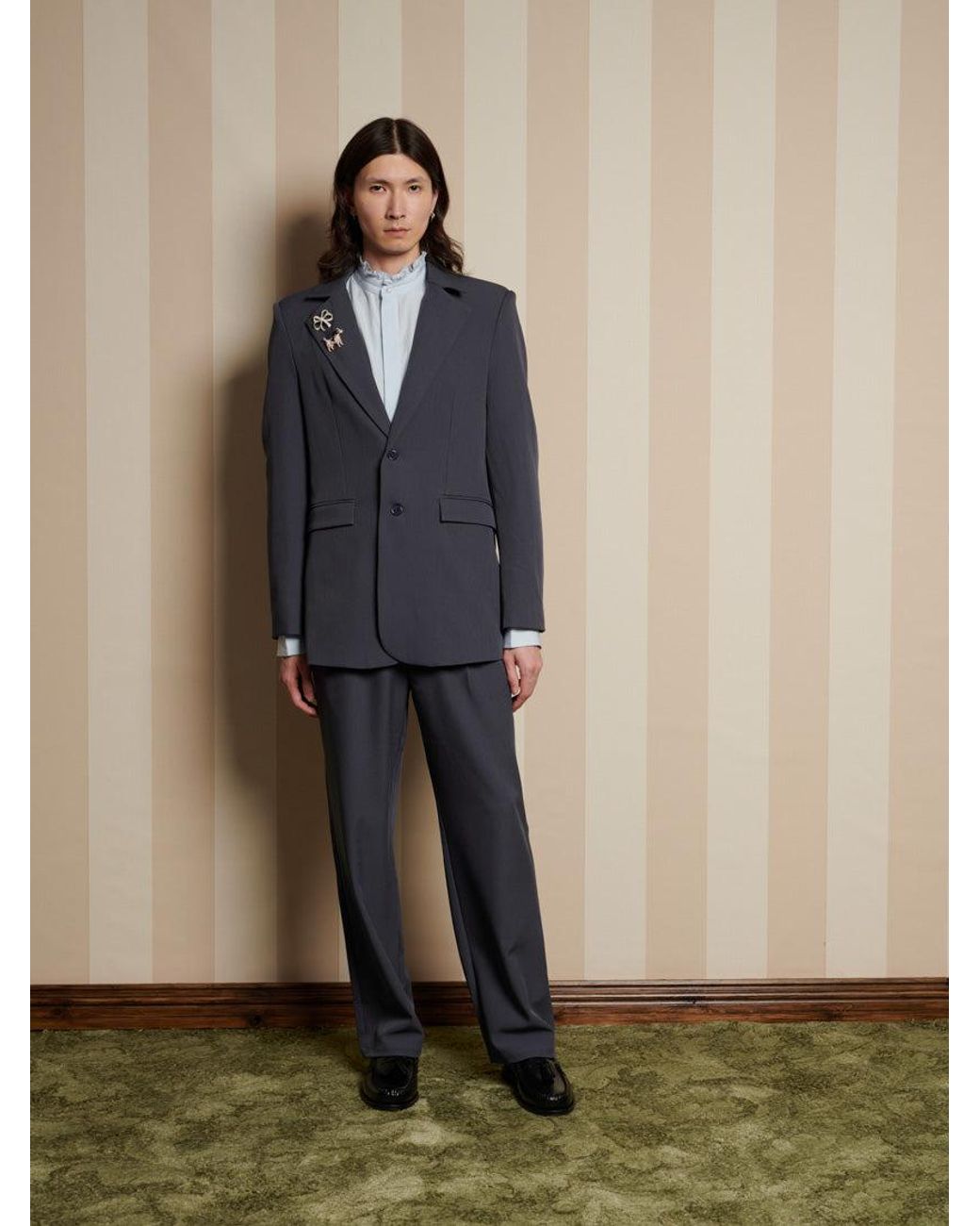 Sister Jane Blue Albert Brooch Single Breasted Blazer