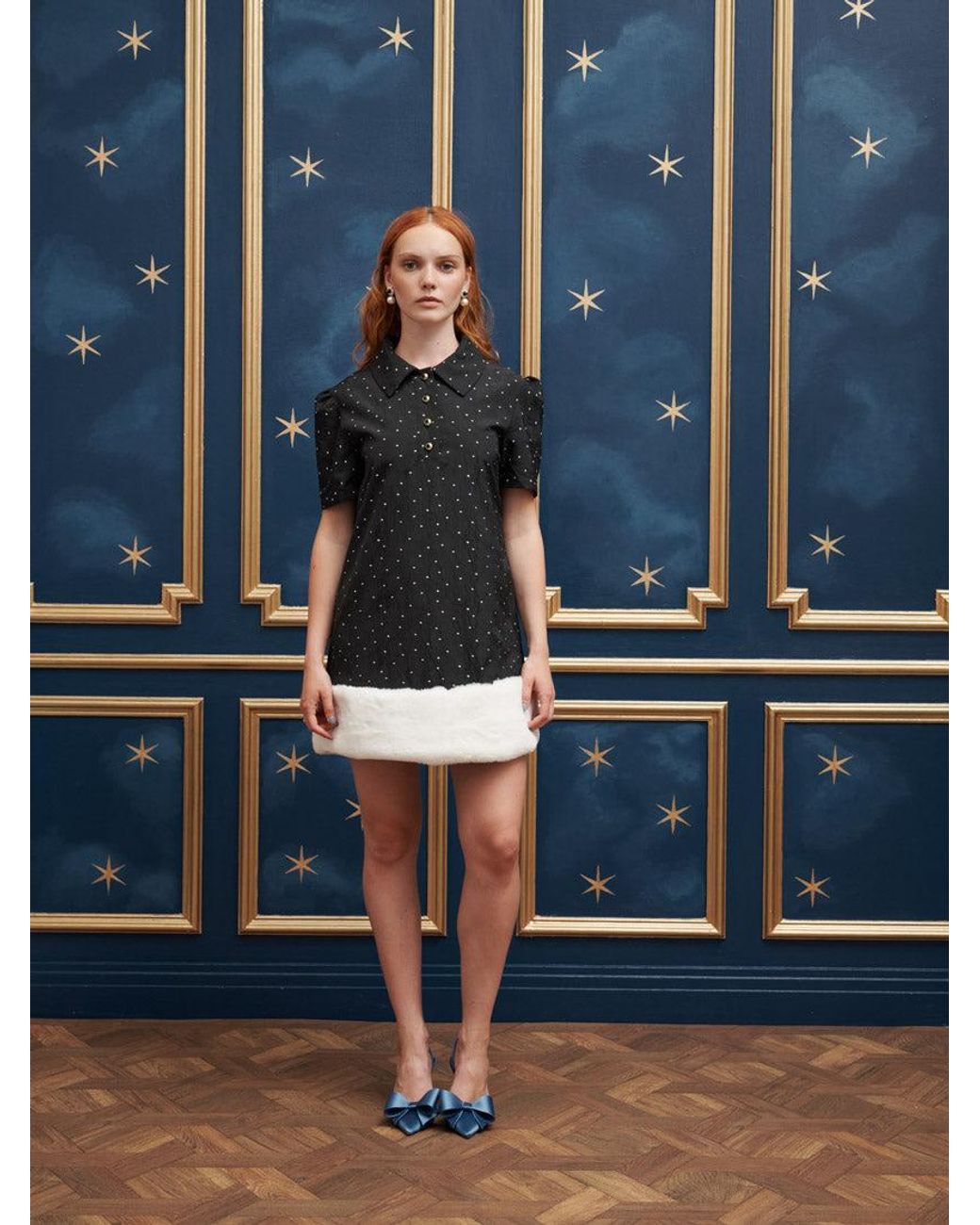 Sister Jane Blue Waltz Fur Trim Mini Dress