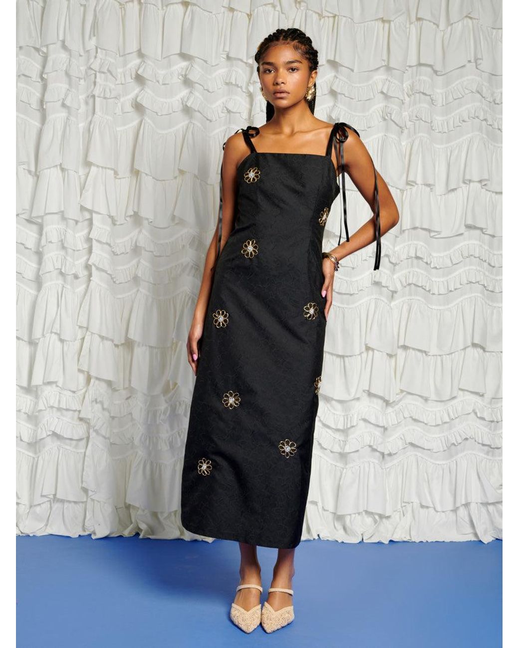 Sister Jane Gray Dream Sol De Noche Beaded Midi Dress