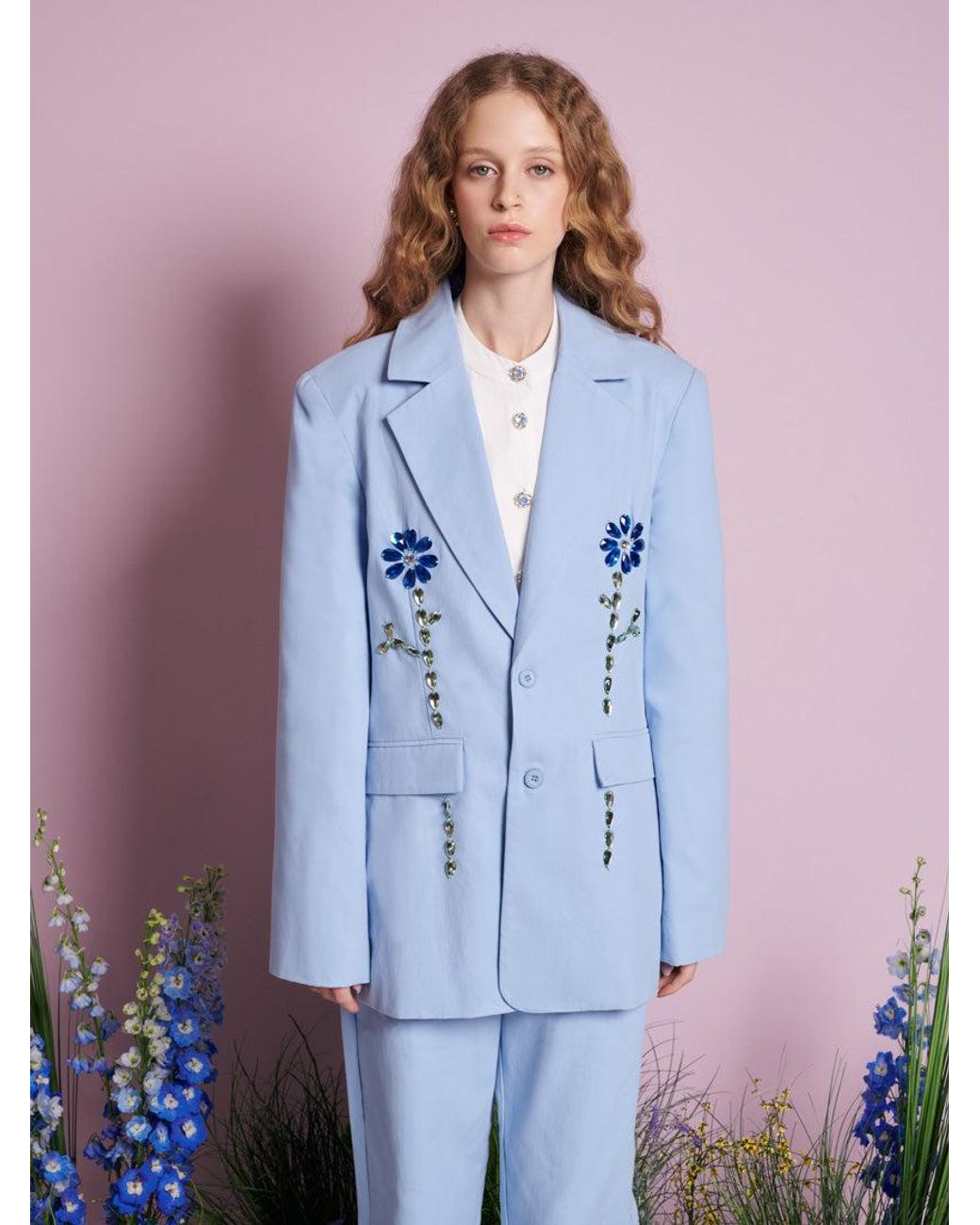 Sister Jane Blue Field Gem Single Breasted Blazer