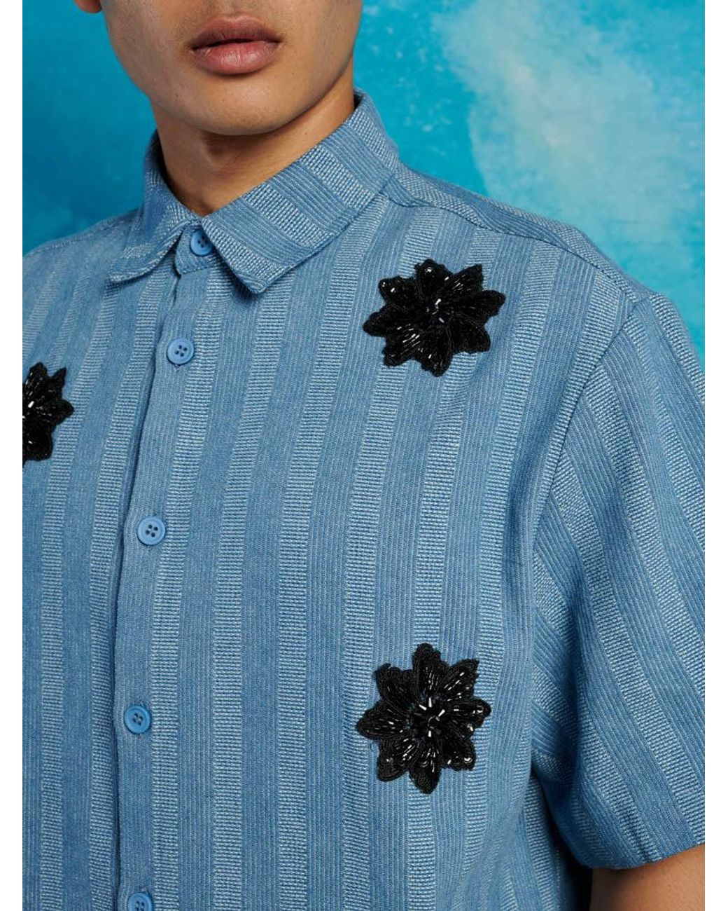 Sister Jane Blue Cameron Stripe Applique Shirt