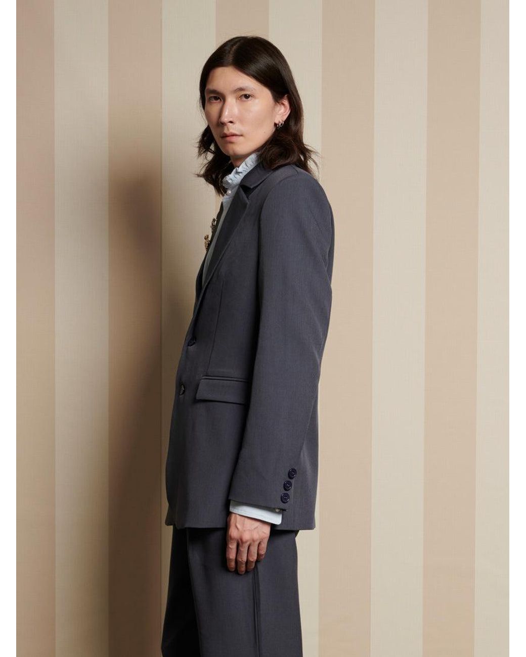 Sister Jane Blue Albert Brooch Single Breasted Blazer